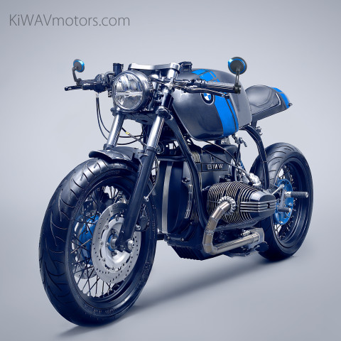 Aura bar end mirrors on a BMW R80 custom motorcycle.