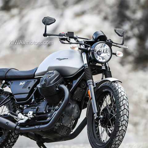 Viper II bar end mirrors on a Moto Guzzi V7 III motorcycle.