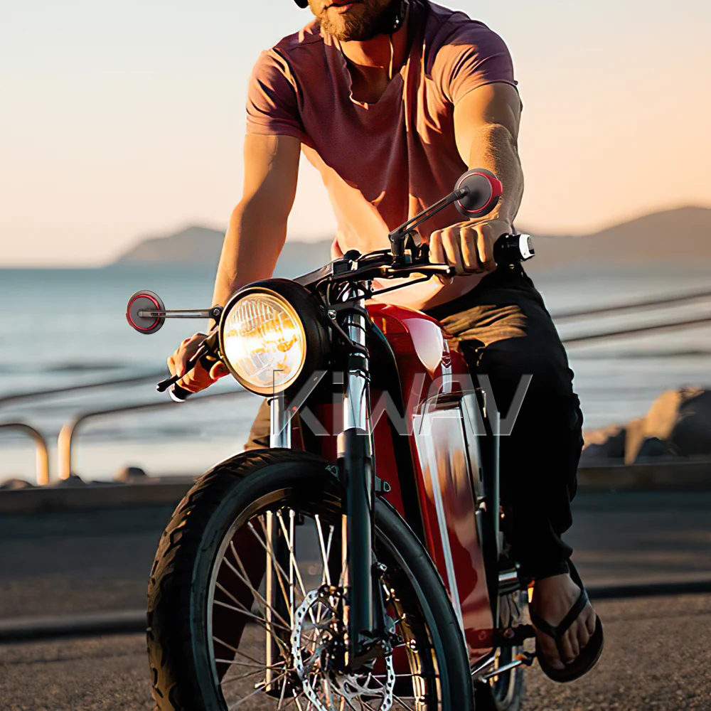 Aura red motorcycle mirrors on an e-bike