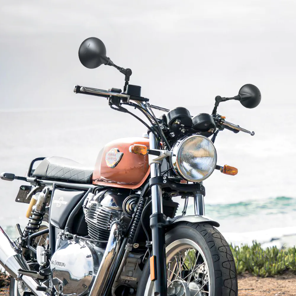 Round motorcycle folding mirrors on Royal Enfield Interceptor 650