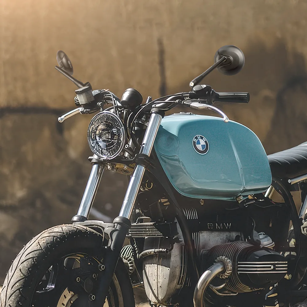 Round motorcycle mirrors Retro on BMW R100 scrambler