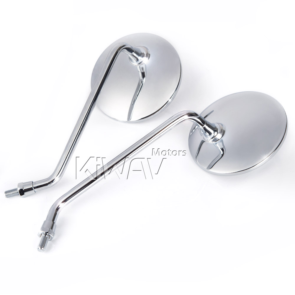 Pair Mirrors 10mm Chrome Round Left & Right Early Yamaha Style 