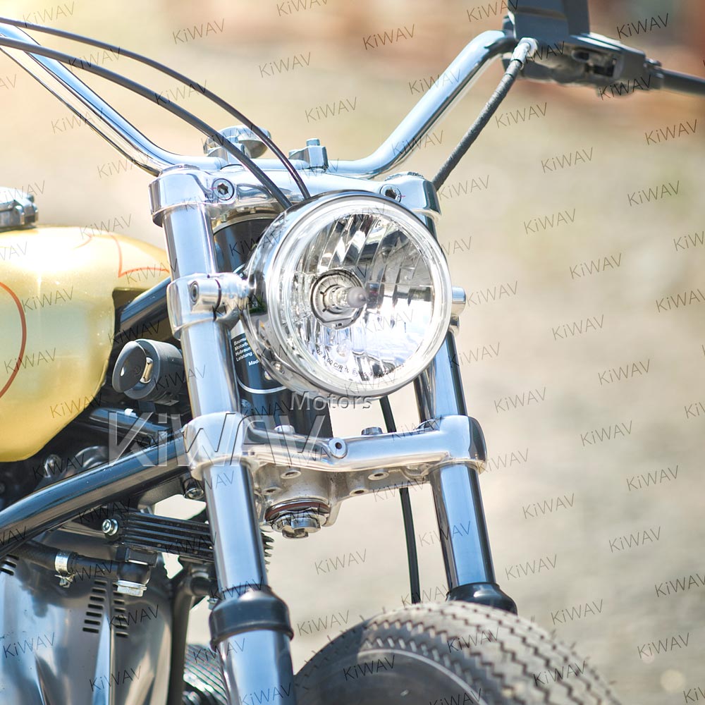 5-3//4 Inch Bottom Mount Motorcycle Headlight Bucket Chrome Clubman Style with Mounting Hardware