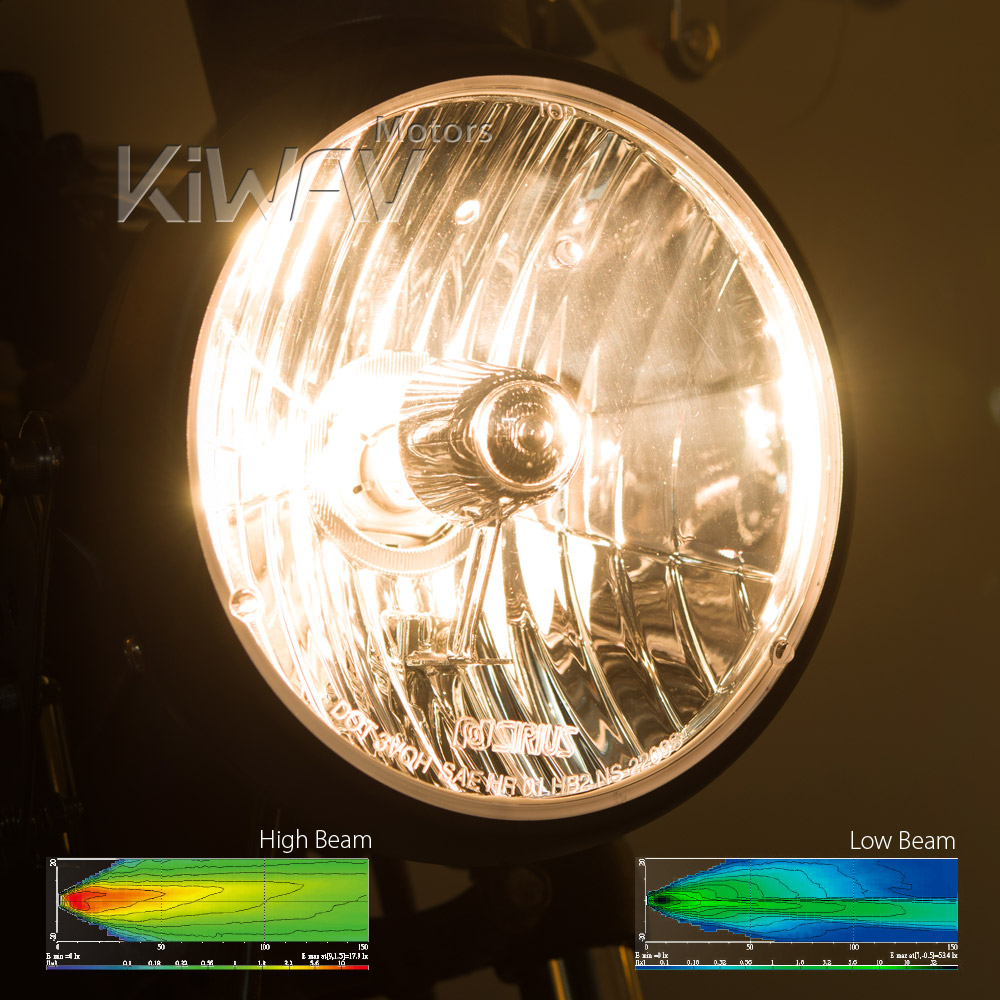 KiWAV Sirius 7 inch round motorcycle headlight headlamp with black housing SAE compliant Halogen HB2 bulb 12V 55W 60W 
