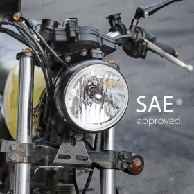 bates style, vintage sstyle, old school, early model, retro, 5-3/4 inch SAE motorcycle headlight black bottom mount