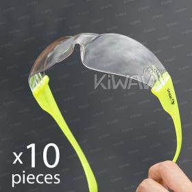 Contemporary safety glasses VA780, neon yellow frame, clear lens 10 pcs VAWiK eye protection,Safety glasses, protective eyewear, safety spectacles, safety eyewear ( 10-Pack ),outdoor sports eyewear ,protective sports ,eyewear ,for workout and casual wear